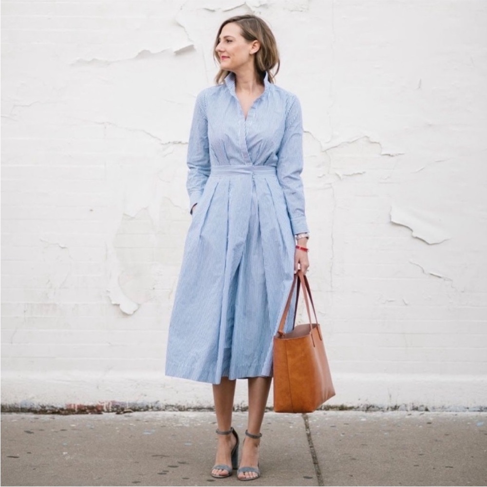 J. Crew Wide Leg Long Sleeve shirting Stripe Jumpsuit blue nautical modest 4